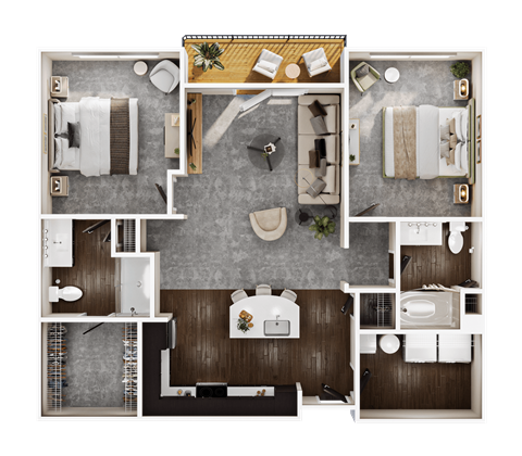 Floor plan for 2 beds, 2 baths, 1108 sqft